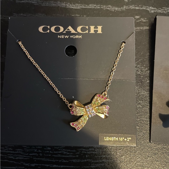 Coach Rainbow Paved Now Tie Pendant Necklace and matching Earring bundle NWT - Picture 3 of 6